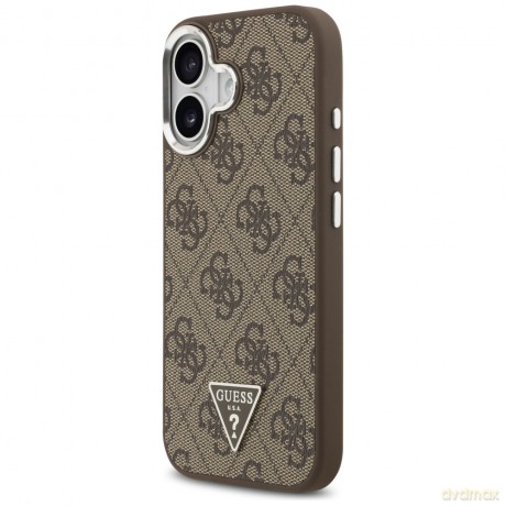 Guess Nakładka Magsafe 4G PU Leather Case With Triangle Logo And Silver Metal Camera Frame Do iPhone 17 Brązowa