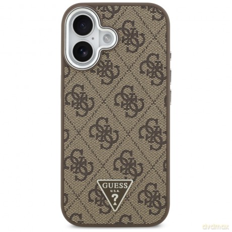 Guess Nakładka Magsafe 4G PU Leather Case With Triangle Logo And Silver Metal Camera Frame Do iPhone 17 Brązowa