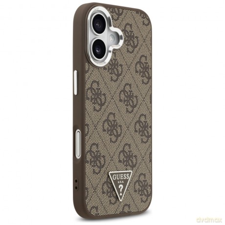 Guess Nakładka Magsafe 4G PU Leather Case With Triangle Logo And Silver Metal Camera Frame Do iPhone 17 Brązowa