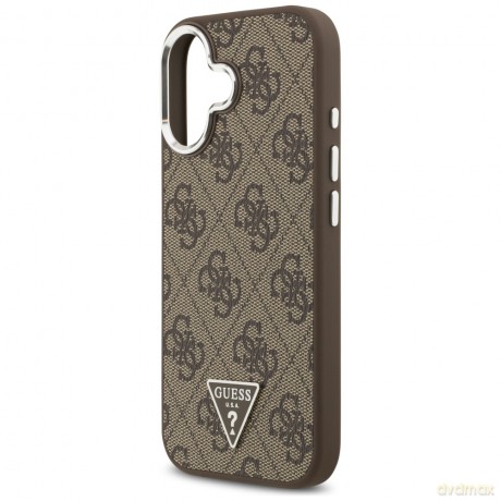 Guess Nakładka Magsafe 4G PU Leather Case With Triangle Logo And Silver Metal Camera Frame Do iPhone 17 Brązowa