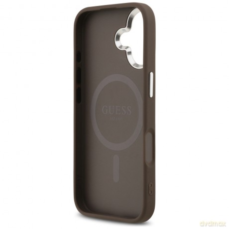 Guess Nakładka Magsafe 4G PU Leather Case With Triangle Logo And Silver Metal Camera Frame Do iPhone 17 Brązowa