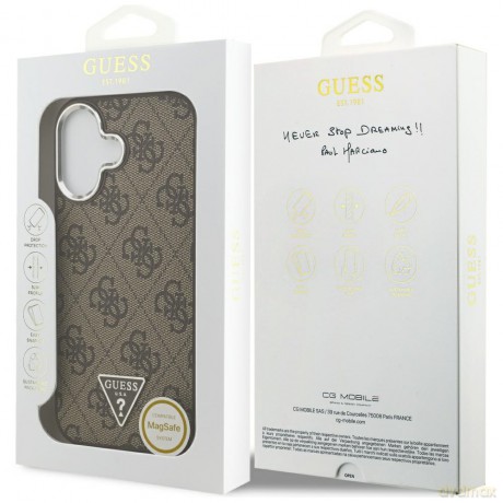 Guess Nakładka Magsafe 4G PU Leather Case With Triangle Logo And Silver Metal Camera Frame Do iPhone 17 Brązowa