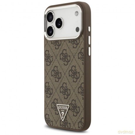 Guess Nakładka Magsafe 4G PU Leather Case With Triangle Logo And Silver Metal Camera Frame Do iPhone 17 Pro Max Brązowa
