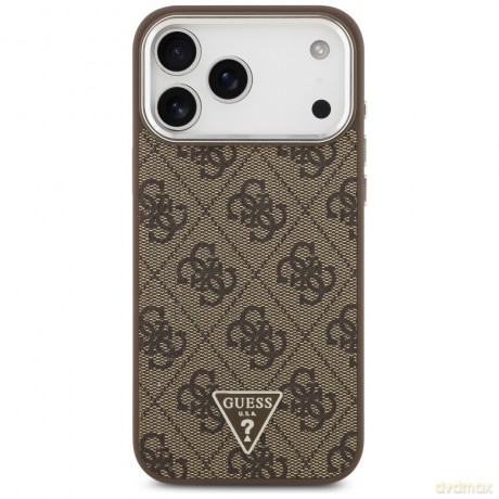Guess Nakładka Magsafe 4G PU Leather Case With Triangle Logo And Silver Metal Camera Frame Do iPhone 17 Pro Max Brązowa