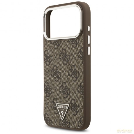 Guess Nakładka Magsafe 4G PU Leather Case With Triangle Logo And Silver Metal Camera Frame Do iPhone 17 Pro Max Brązowa