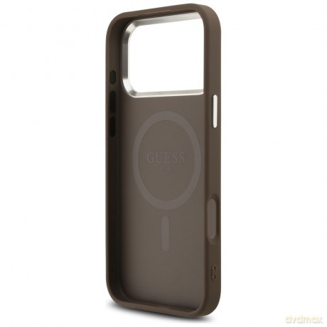 Guess Nakładka Magsafe 4G PU Leather Case With Triangle Logo And Silver Metal Camera Frame Do iPhone 17 Pro Max Brązowa