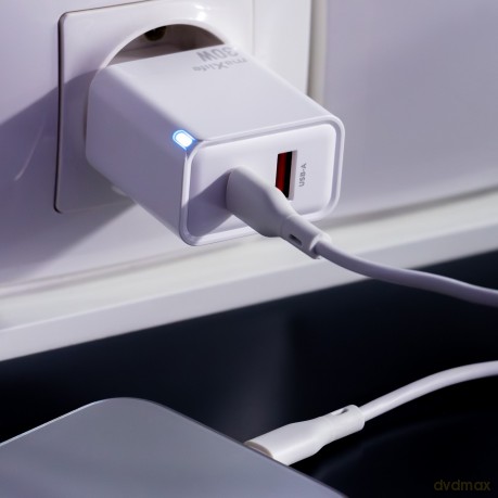Maxlife ładowarka sieciowa GaN PD QC MXTC-09-30AC 1x USB-C 1x USB 30W biała