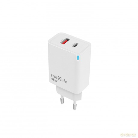 Maxlife ładowarka sieciowa GaN PD QC MXTC-09-45AC 1x USB-C 1x USB 45W biała