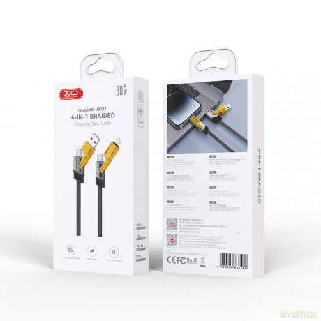XO kabel NB283 4w1 USB-C - Lightning + USB - USB-C 60W 1,0m szary