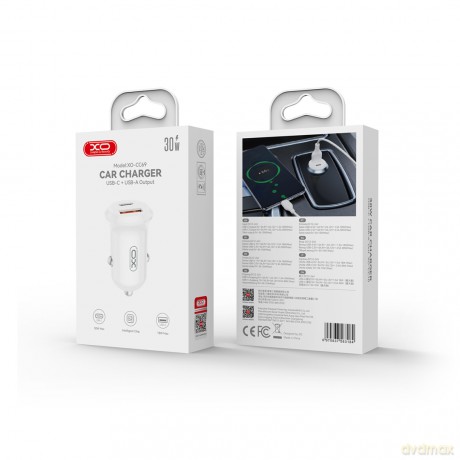 XO ładowarka samochodowa CC69 PD 30W QC 1x USB 1x USB-C biała