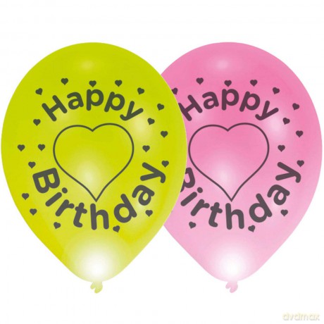 4 balony LED z okazji urodzin z serduszkami