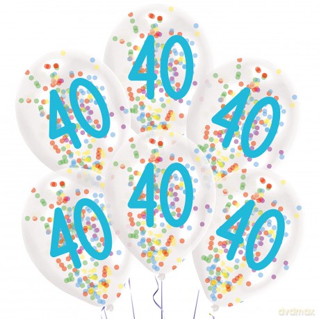 Balony 40 URODZINY z KONFETTI kolorowym lateksowe