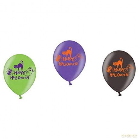 Balony lateksowe zielone fioletowe czarne KOT DUCH HALLOWEEN 6szt 30cm