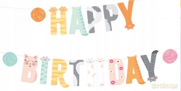 Baner Happy Birthday Kotki 200x18cm 151211