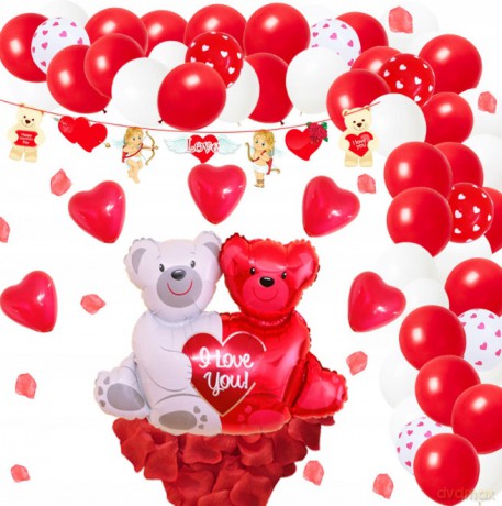 Dekoracja walentynkowa BALONY misie, serca, girlanda, płatki róż BXK-101