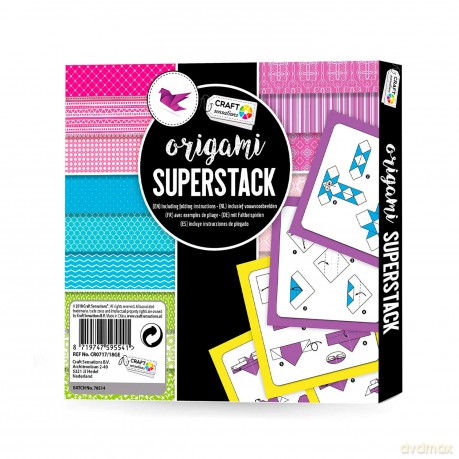 PAPIER DO ORIGAMI 15x15 cm KOLOROWY Z INSTRUKCJAMI DLA DZIECI 180 ark 70gsm