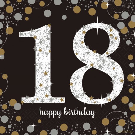 Serwetki 18 urodziny czarne 16szt