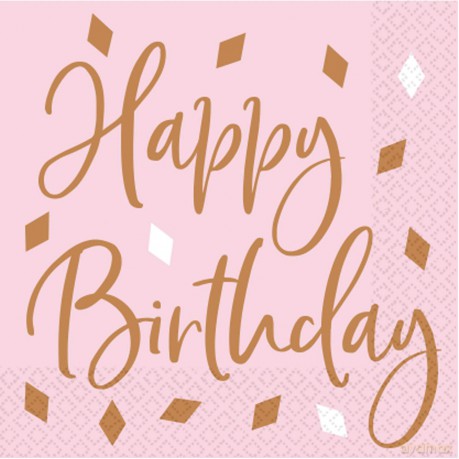 Serwetki papierowe Happy Birthday różowe 33cm x 33cm 16 szt
