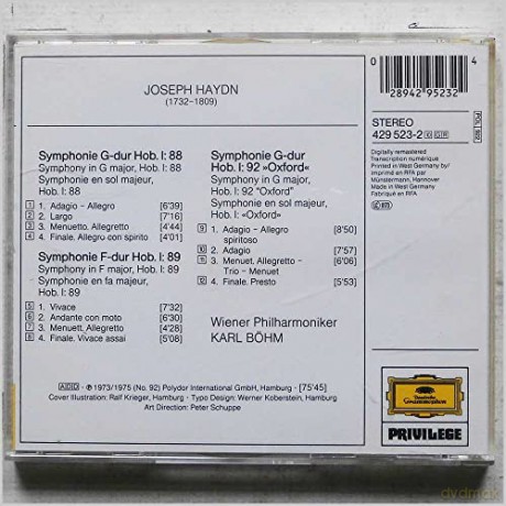 Wp Boehm: Haydn:Syms 88+89+92 [CD]