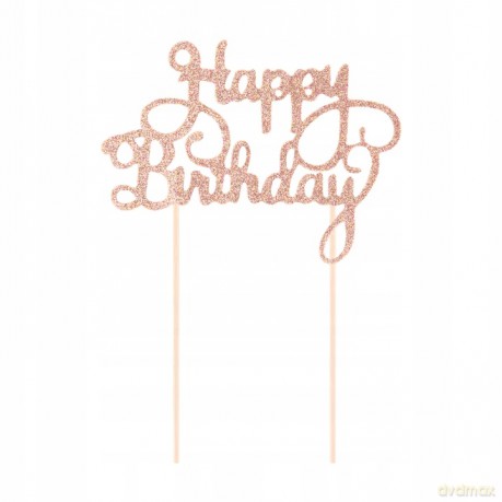 Topper na tort Happy Birthday brokatowy rose gold 1szt. 144633