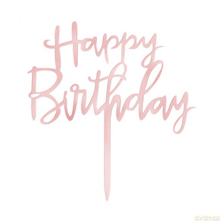Topper na tort Happy Birthday lustrzany rose gold 1szt. 143735