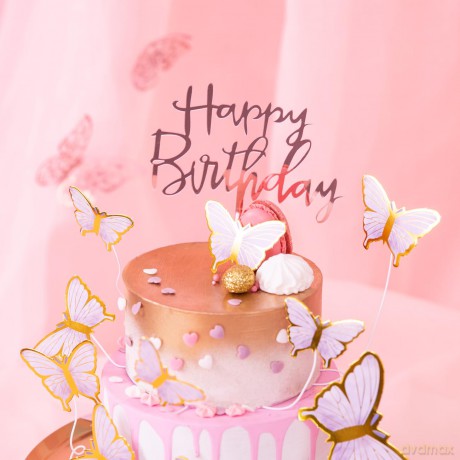 Topper na tort Happy Birthday lustrzany rose gold 1szt. 143735