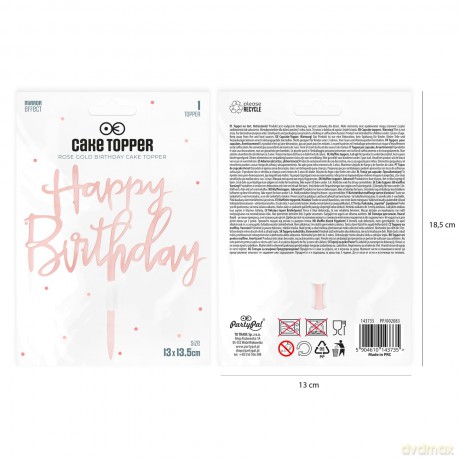 Topper na tort Happy Birthday lustrzany rose gold 1szt. 143735