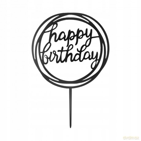 Topper na tort Happy Birthday okrągły czarny 1szt. 143667