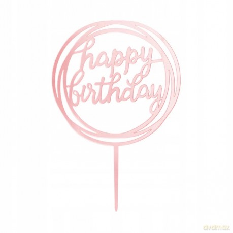 Topper na tort Happy Birthday okrągły lustrzany rose gold 1szt. 143650