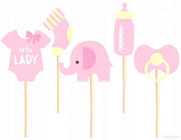 Toppery na tort Baby Shower Słonik różowe 5szt. 511827