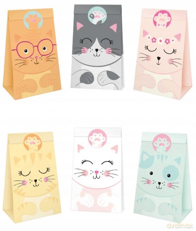 Torebki na cukierki Kotki 6szt. zestaw 151358