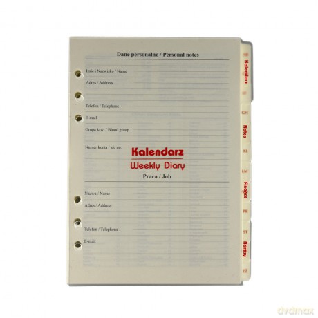 Kalendarz 2026 Pełny Wkład do Organizera Notes Finanse Adresy 14,5x21 cm WKLORS-08-Set [KALENDARZ]