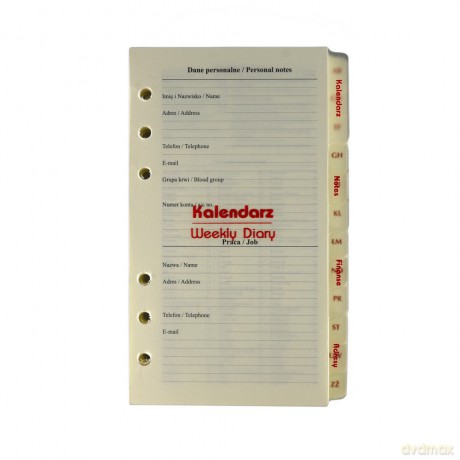 Kalendarz 2026 Pełny Wkład do Organizera Notes Finanse Adresy 9,5x17,2cm [KALENDARZ]