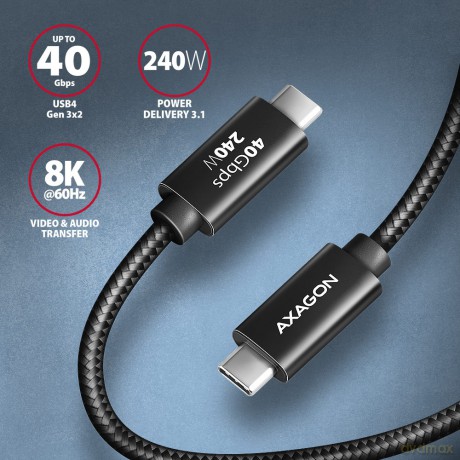 BUCM4X-CM05AB Kabel USB-C - USB-C, USB4 Gen 3x2 0.5m, PD 240W, 8K HD, ALU, oplot Czarny