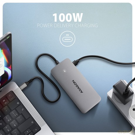 HMC-CUB83X2 Wieloportovy hub USB 7in1, 10Gbps, 2x USB-A, 1x USB-C, 1x HDMI 4K/144Hz, DP 8K/30Hz, GLAN, PD 100W, 15cm USB-C kabel