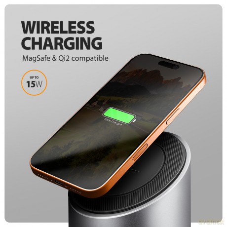 HMC-WL9 Wieloportowy hub USB 9in1, 10Gbps, 3xUSB-A, 1xUSB-C, DP 8K/60Hz, HDMI 4K/60Hz, PD 100W, GLAN, 100cm USB-C kabel, wireless charging 15W