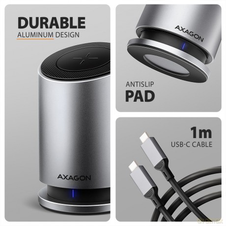 HMC-WL9 Wieloportowy hub USB 9in1, 10Gbps, 3xUSB-A, 1xUSB-C, DP 8K/60Hz, HDMI 4K/60Hz, PD 100W, GLAN, 100cm USB-C kabel, wireless charging 15W