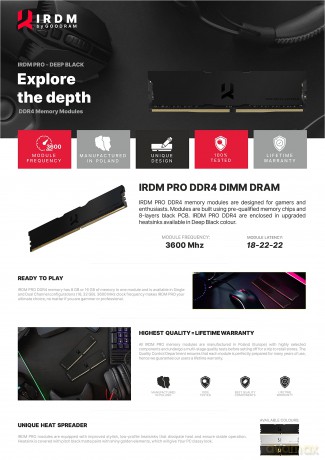 Moduł pamięci DDR4 IRDM PRO 8/3600 (1x8GB) 18-22-22 Deep Black