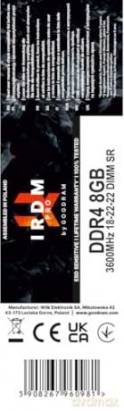 Moduł pamięci DDR4 IRDM PRO 8/3600 (1x8GB) 18-22-22 Deep Black