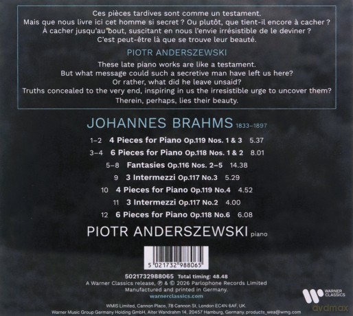 Piotr Anderszewski: Brahms: Late Piano Works [CD]