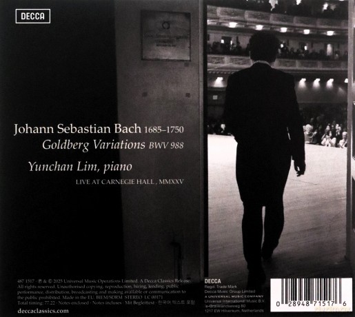 Yunchan Lim: J.S.Bach Goldberg Variations - Live At Carnergie Hall 2025 [CD]