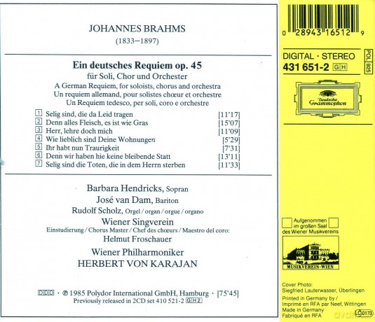 Wsv Wiener P Karajan: Brahms:Ein Deutsches Requiem [CD]