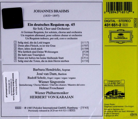 Wsv Wiener P Karajan: Brahms:Ein Deutsches Requiem [CD]