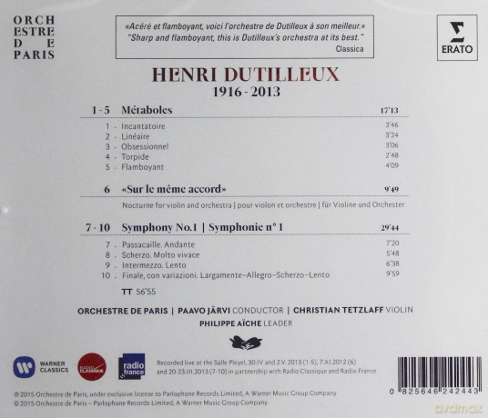 Orchestre De Paris / Paavo Jarvi / Christian Tetzlaff: Dutilleux: Symphonie No 1, Metaboles, Sur Le Meme Accord [CD]
