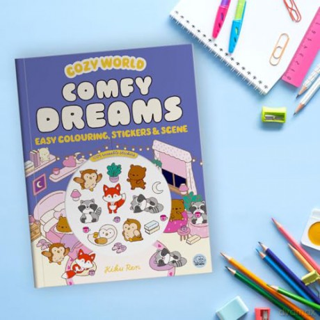 Cozy World Comfy Dreams: Easy Colouring and Sticker Scene for Teens, Young Adults and Adults - Kiku Ren [KSIĄŻKA]