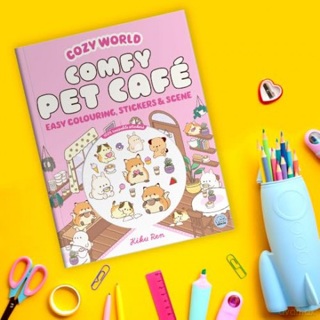 Cozy World Comfy Pet Café: Easy Colouring and Sticker Scene for Teens, Young Adults and Adults - Kiku Ren [KSIĄŻKA]