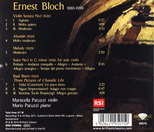 Maristella Patuzzi: Bloch: Music for Violin and Piano [CD]