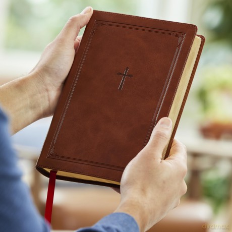 KJV Giant Print End-of-Verse Reference Bible, Brown Leathersoft, Red Letter, Comfort Print - Thomas Nelson [KSIĄŻKA]