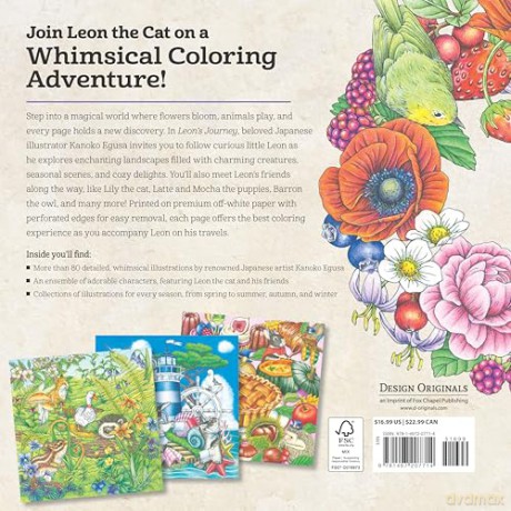 Leon's Journey Coloring Book: A Curious Cat's Seasonal Adventures (Design Originals) Whimsical Animal Scenes, Nature-Inspired Art, and Storybook Coloring from Kanoko Egusa - Relaxing Gift for Adults - Kanoko Egusa [KSIĄŻKA]