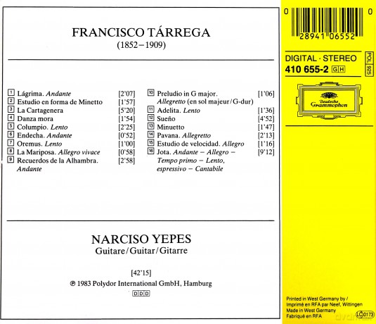 Yepes Narciso: Tarrega:Recuerdos De La Alhambra [CD]